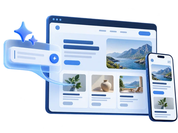 AI transforming a website idea into a finished desktop and mobile website