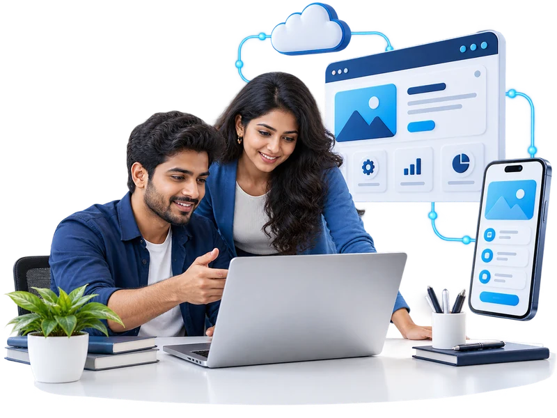 Developer and designer collaborating on websites, mobile apps, and business software