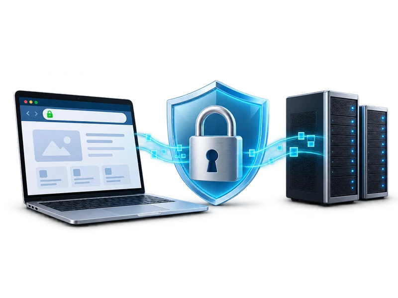 SSL encryption protecting data between a browser and a web server