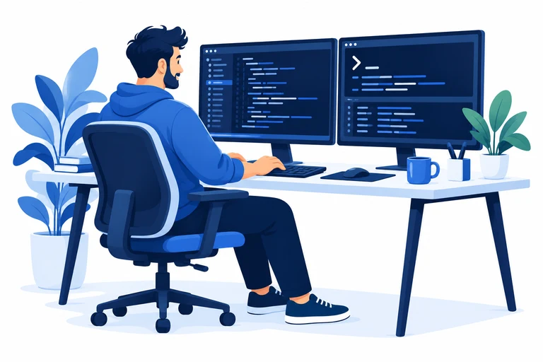 A developer working on code at a desk