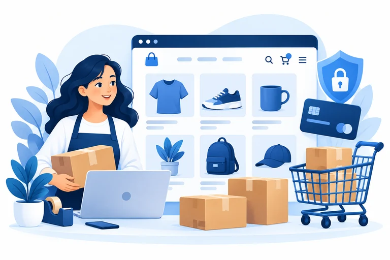 An online shop owner preparing customer orders